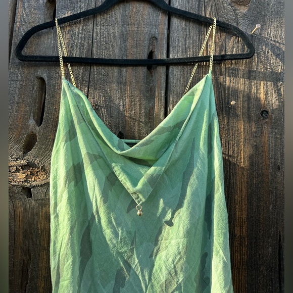 NWT Vix Surya Details Cowl Neck Camo Long Asymmetrical Dress with Gold Hardware - Picture 9 of 16